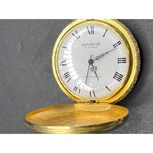 Vintage Andre Rivalle Quartz Swiss Pocket Watch Hunting Scene Gold Tone